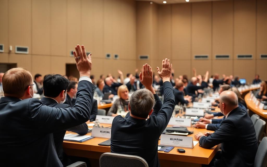 Delegates voting at the IAEA general assembly